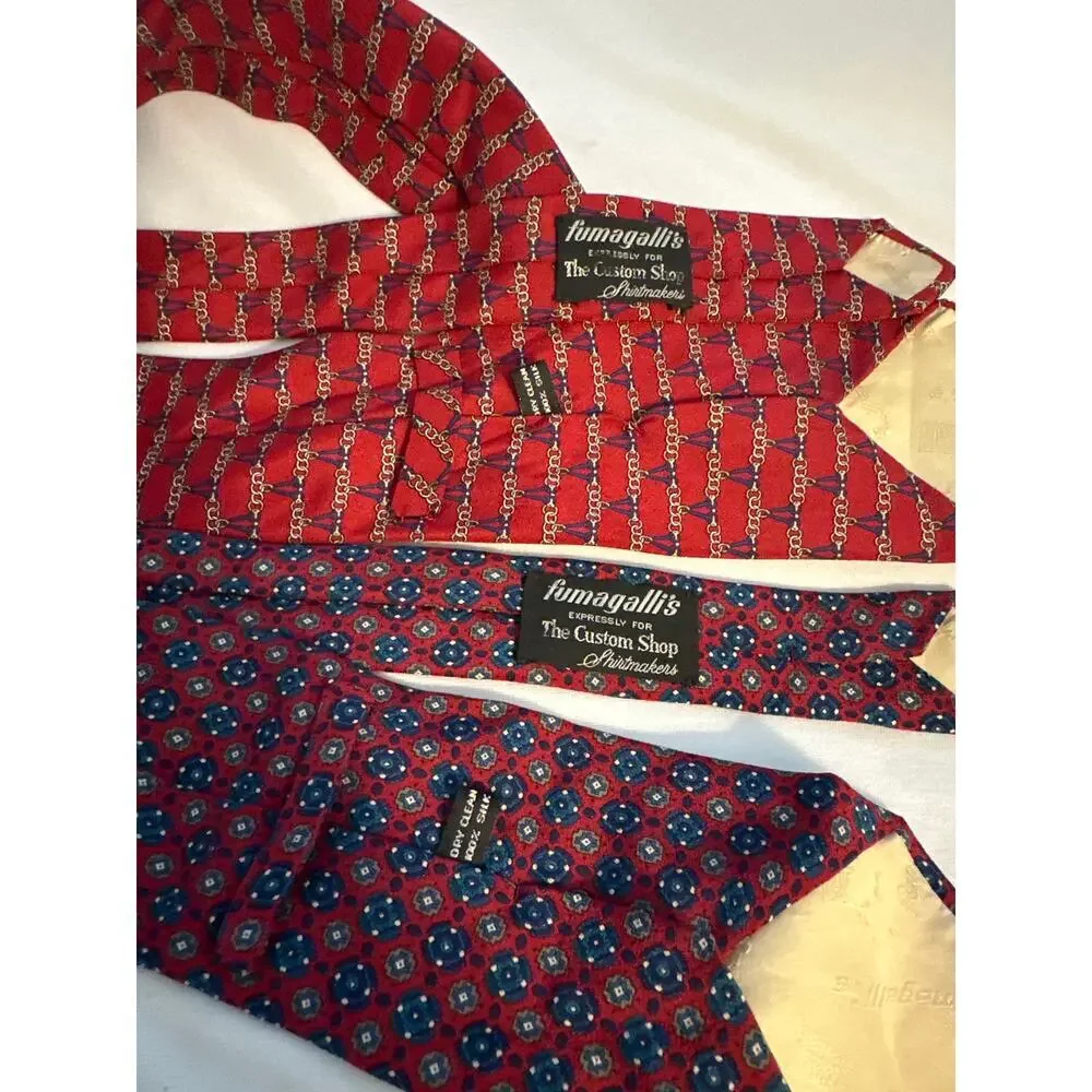 Fumagalli’s‎ Vintage 100% Silk Red Preppy Chain Floral Lot of Ties